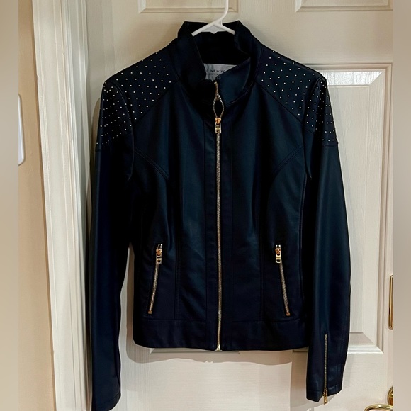 Marc New York Jackets & Blazers - Marc New York faux leather jacket in navy with gold hardware details